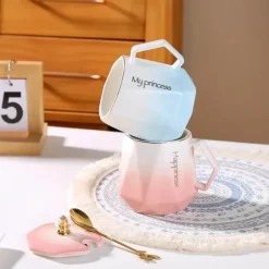 Gradient Diamond Tassenset für Paare – Keramik mit Deckel und Löffel