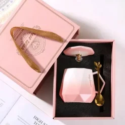 Gradient Diamond Tassenset für Paare – Keramik mit Deckel und Löffel