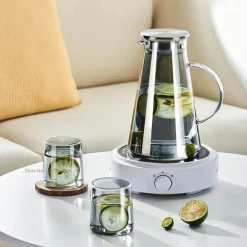 Grauer Wasserkrug aus Glas – 1900 ml Wasserkocher für kalte und heiße Säfte