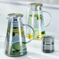 Grauer Wasserkrug aus Glas – 1900 ml Wasserkocher für kalte und heiße Säfte