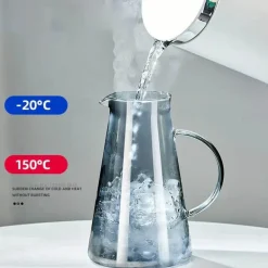 Grauer Wasserkrug aus Glas – 1900 ml Wasserkocher für kalte und heiße Säfte