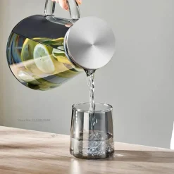 Grauer Wasserkrug aus Glas – 1900 ml Wasserkocher für kalte und heiße Säfte