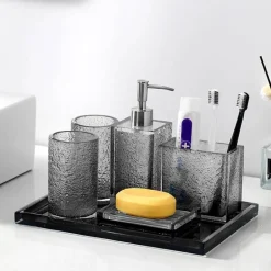 Gray Minimalist Bathroom Set - Modern Home Decor Accessories