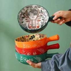 Große handgefertigte Keramik-Blumenschale mit Tiermotiv – dekorativer Übertopf