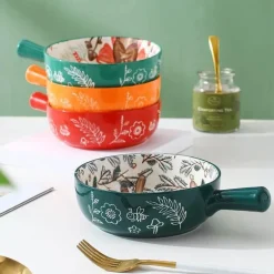 Große handgefertigte Keramik-Blumenschale mit Tiermotiv – dekorativer Übertopf