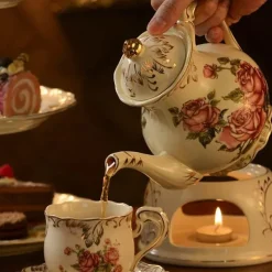 Große Teekanne aus Porzellan – Europäische Keramik-Teekanne für Nachmittagstee und Kaffee