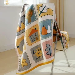 Großes Badetuch aus Baumwollgaze mit Cartoon-Motiv – 70 x 140 cm