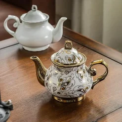 Großes Teekannen-Set aus Porzellan – hitzebeständiges Teegeschirr mit Teesieb