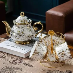 Großes Teekannen-Set aus Porzellan – hitzebeständiges Teegeschirr mit Teesieb