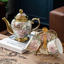 Großes Teekannen-Set aus Porzellan – hitzebeständiges Teegeschirr mit Teesieb