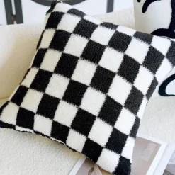 Hahnentritt-Kissenbezug - Schwarz-weißer Kissenbezug mit Schleife, 30 x 50 cm