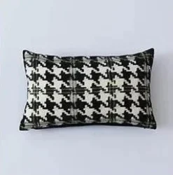 Hahnentritt-Kissenbezug - Schwarz-weißer Kissenbezug mit Schleife, 30 x 50 cm