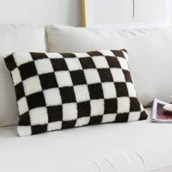 Hahnentritt-Kissenbezug - Schwarz-weißer Kissenbezug mit Schleife, 30 x 50 cm