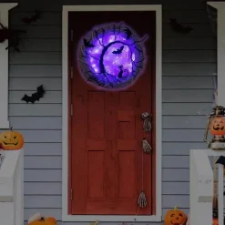 Halloween Door Wreath - Black Bat LED Light Decor