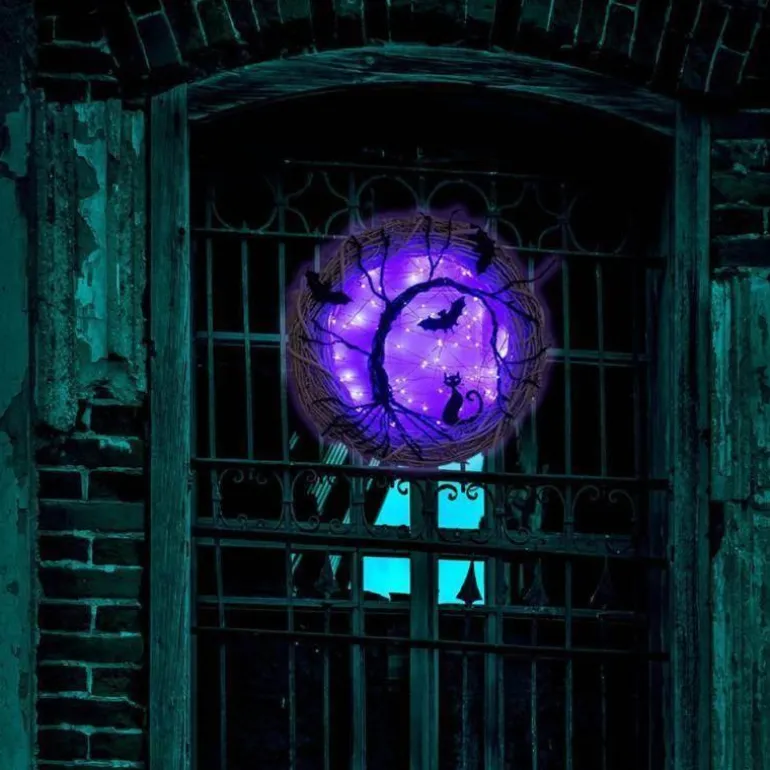 Halloween Door Wreath - Black Bat LED Light Decor