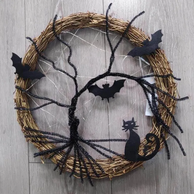 Halloween Door Wreath - Black Bat LED Light Decor