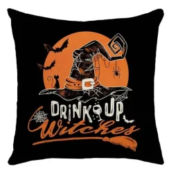 Halloween Kissenbezug - Schwarze Hexe Geist Leinen Kissenbezug