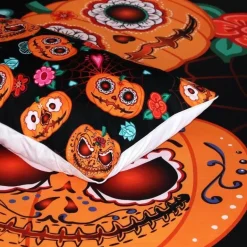 Halloween Kürbis Blumen Bettbezug Set - Festliche Bettwäsche