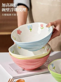 Handbemalte Ramen-Schüssel aus Keramik – große Nudelschüssel für das Restaurant zu Hause