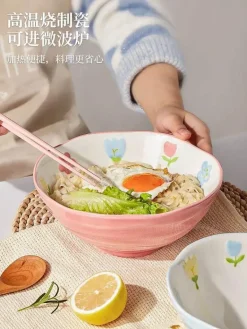 Handbemalte Ramen-Schüssel aus Keramik – große Nudelschüssel für das Restaurant zu Hause