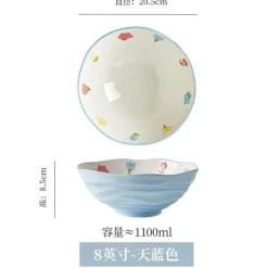 Handbemalte Ramen-Schüssel aus Keramik – große Nudelschüssel für das Restaurant zu Hause