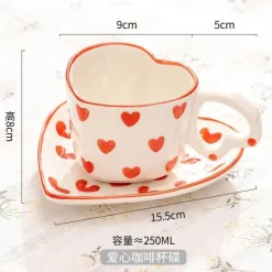 Handbemalte Tasse mit Herzgriff, Liebestasse, rosa Keramiktasse