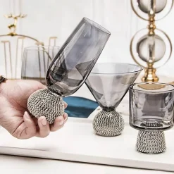 Handbemalter antiker Kristallkelch - Blumen-Rotweinglas