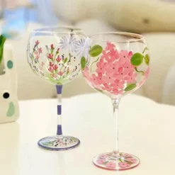 Handbemalter Weinkelch aus Kristall mit Blumenmuster – Chinesisches antikes Rotweinglas