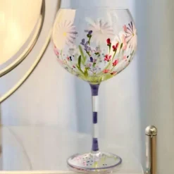 Handbemalter Weinkelch aus Kristall mit Blumenmuster – Chinesisches antikes Rotweinglas