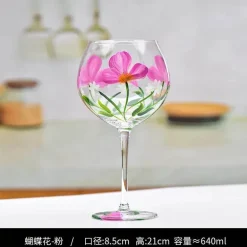 Handbemalter Weinkelch aus Kristall mit Blumenmuster – Chinesisches antikes Rotweinglas