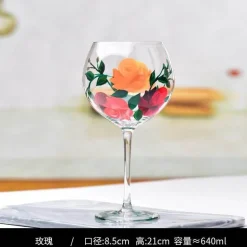 Handbemalter Weinkelch aus Kristall mit Blumenmuster – Chinesisches antikes Rotweinglas