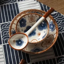 Handbemaltes japanisches Dessertlöffel-Set aus Keramik – Löffel mit langem Griff