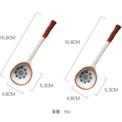 Handbemaltes japanisches Dessertlöffel-Set aus Keramik – Löffel mit langem Griff