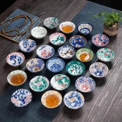 Handbemaltes Teetassen-Set aus blau-weißem Porzellan – dekoratives Teegeschirr