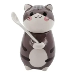 Handgemachte Katzen-Kaffeetasse mit Löffel - Süße Keramiktasse