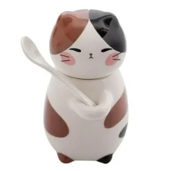 Handgemachte Katzen-Kaffeetasse mit Löffel - Süße Keramiktasse