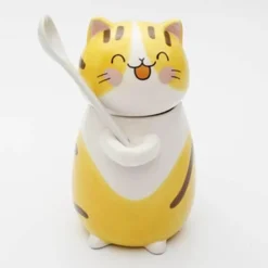 Handgemachte Katzen-Kaffeetasse mit Löffel - Süße Keramiktasse