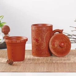 Handgemachte Yixing Teetasse mit Deckelsieb - Drachen Lila Ton Teetasse