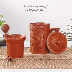 Handgemachte Yixing Teetasse mit Deckelsieb - Drachen Lila Ton Teetasse