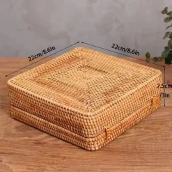 Handgewebte Aufbewahrungsbox aus Rattan mit Deckel – Dekorativer Küchen-Organizer