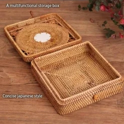 Handgewebte Aufbewahrungsbox aus Rattan mit Deckel – Dekorativer Küchen-Organizer