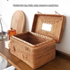 Handgewebte Aufbewahrungsbox aus Rattan – Tee- und Lebensmittelbehälter mit Griff