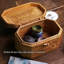 Handgewebte Rattan-Aufbewahrungsbox für Tee und Lebensmittel – Organizer-Korb