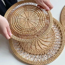 Handgewebtes rundes Rattan-Dekor-Set – Natürliche Heimdekoration