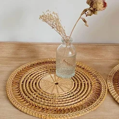 Handgewebtes rundes Rattan-Dekor-Set – Natürliche Heimdekoration