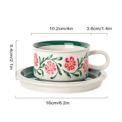 Handgezeichnetes Espressotassen-Set aus Keramik – 237 ml Cappuccino-Untertasse