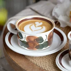 Handgezeichnetes Espressotassen-Set aus Keramik – 237 ml Cappuccino-Untertasse