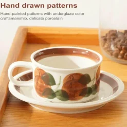 Handgezeichnetes Espressotassen-Set aus Keramik – 237 ml Cappuccino-Untertasse