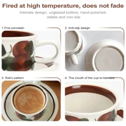 Handgezeichnetes Espressotassen-Set aus Keramik – 237 ml Cappuccino-Untertasse