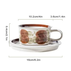 Handgezeichnetes Espressotassen-Set aus Keramik – 237 ml Cappuccino-Untertasse